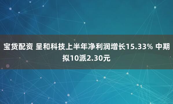 宝货配资 呈和科技上半年净利润增长15.33% 中期拟10派2.30元